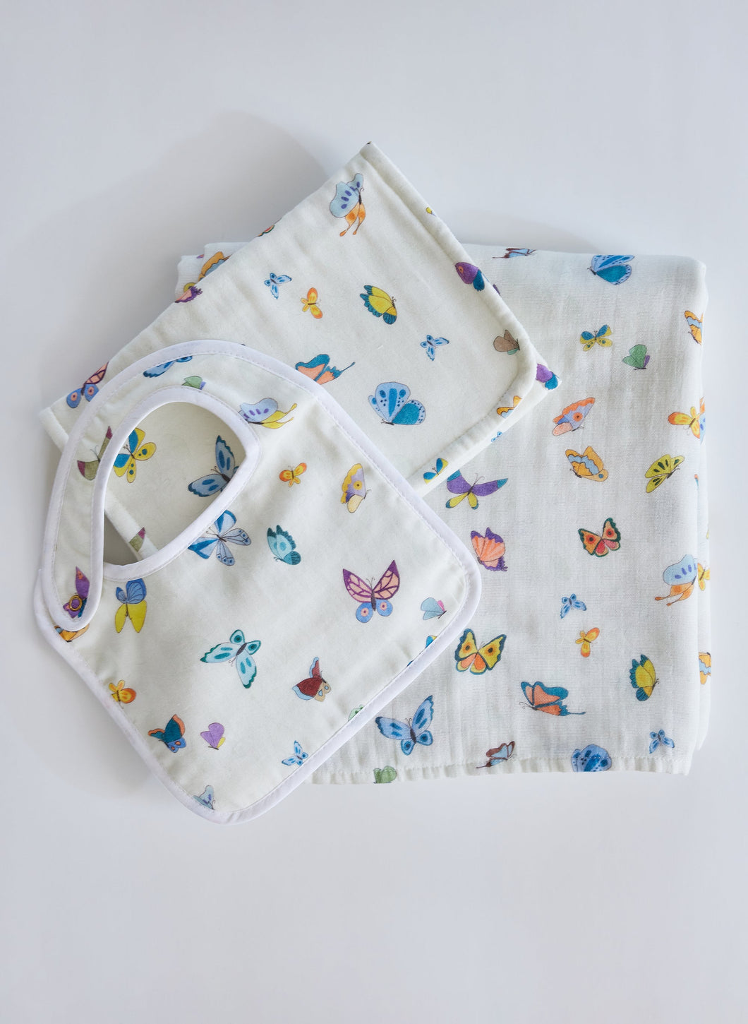 Madame Butterfly Shawl Blanket, Bib and Burp Cloth Bundle Set