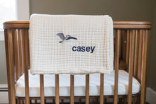 Load image into Gallery viewer, All-Season Organic Muslin Mini Stork Blanket with Monogram Option - Gray Heron
