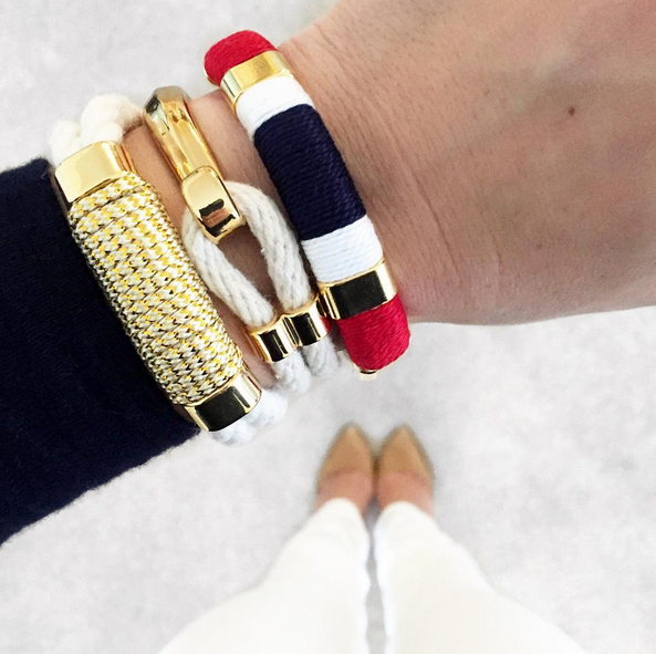 Nautical Navy Blue Red White Gold Patriotic Rope Bracelet