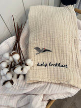 Load image into Gallery viewer, ORGANIC SUMMER-WEIGHT MINI STORK BLANKET WITH MONOGRAM - Gray Heron
