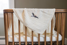 Load image into Gallery viewer, Summer-Weight Organic Muslin Mini Stork Blanket with Monogram Option - Gray Heron
